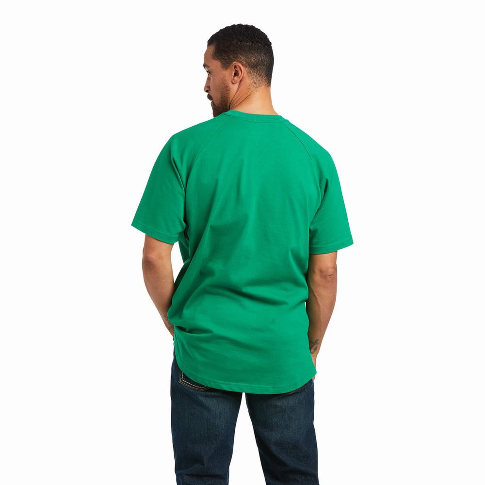 Men's Ariat Rebar Cotton Strong Short Sleeve Green | HQIA-84705