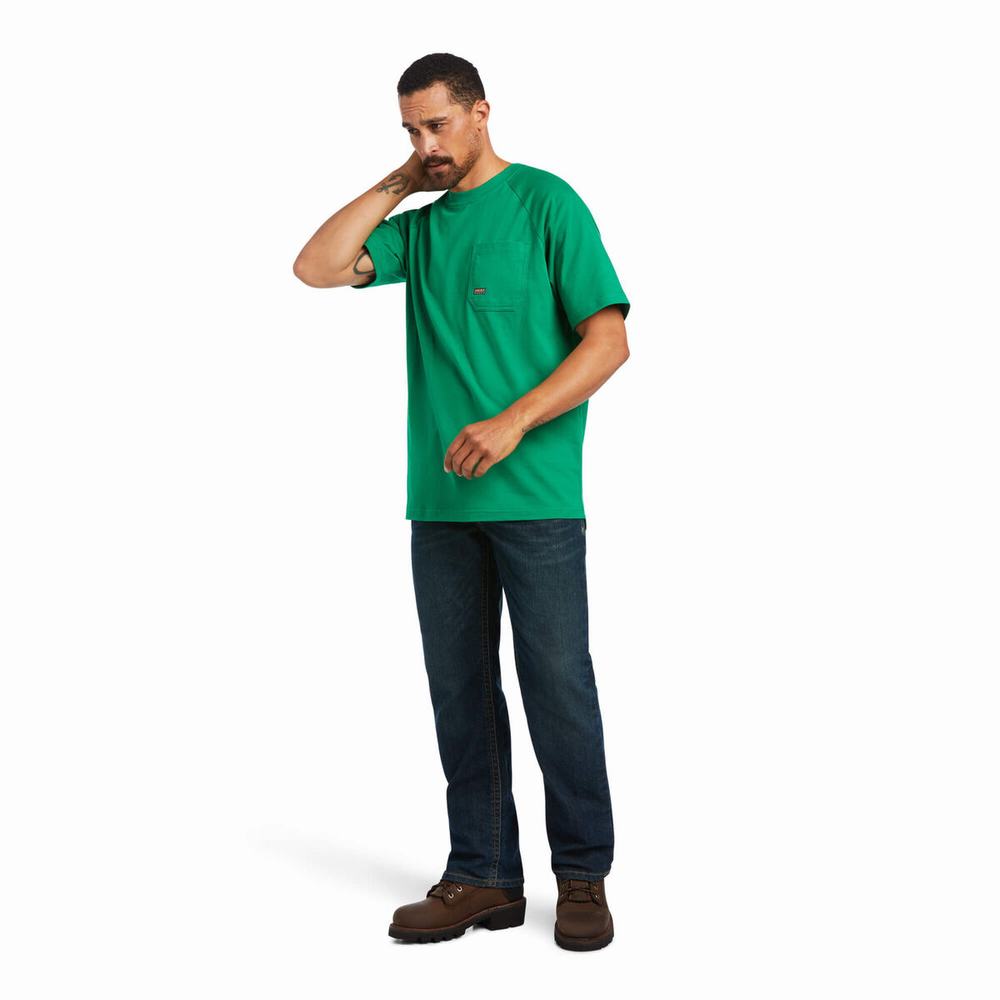 Men's Ariat Rebar Cotton Strong Short Sleeve Green | HQIA-84705