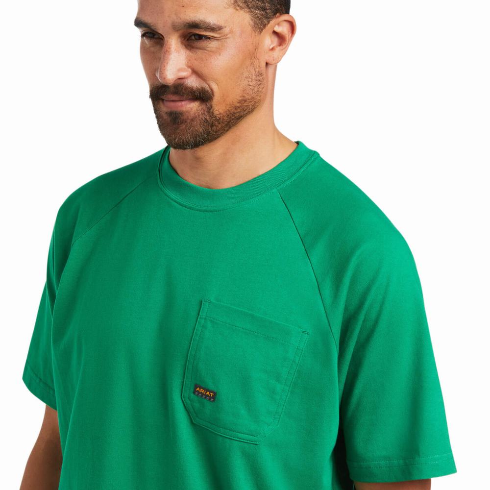 Men's Ariat Rebar Cotton Strong Short Sleeve Green | HQIA-84705