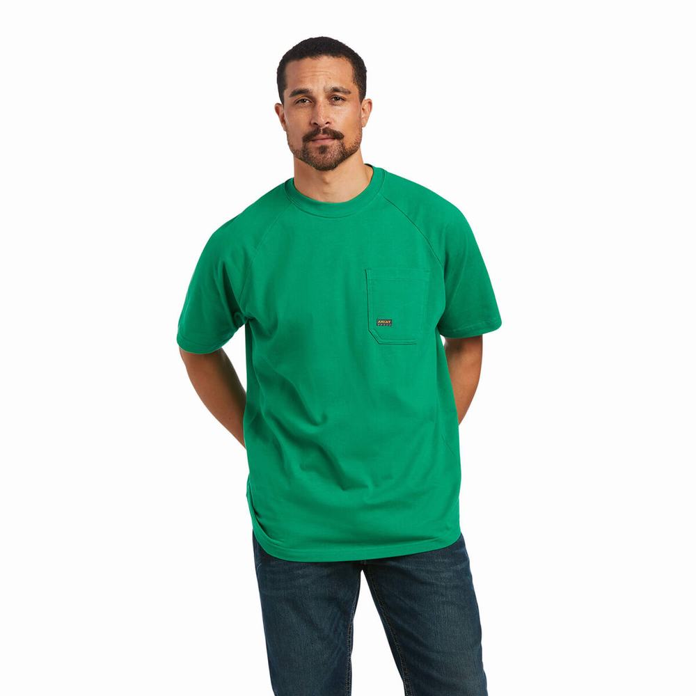 Men\'s Ariat Rebar Cotton Strong Short Sleeve Green | HQIA-84705