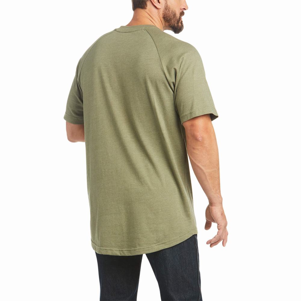 Men's Ariat Rebar Cotton Strong Short Sleeve Olive | ORTF-13296