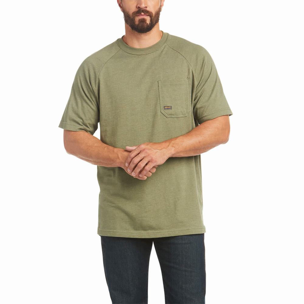 Men\'s Ariat Rebar Cotton Strong Short Sleeve Olive | ORTF-13296