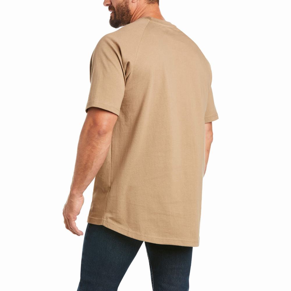 Men's Ariat Rebar Cotton Strong Short Sleeve Khaki | SRGX-86324