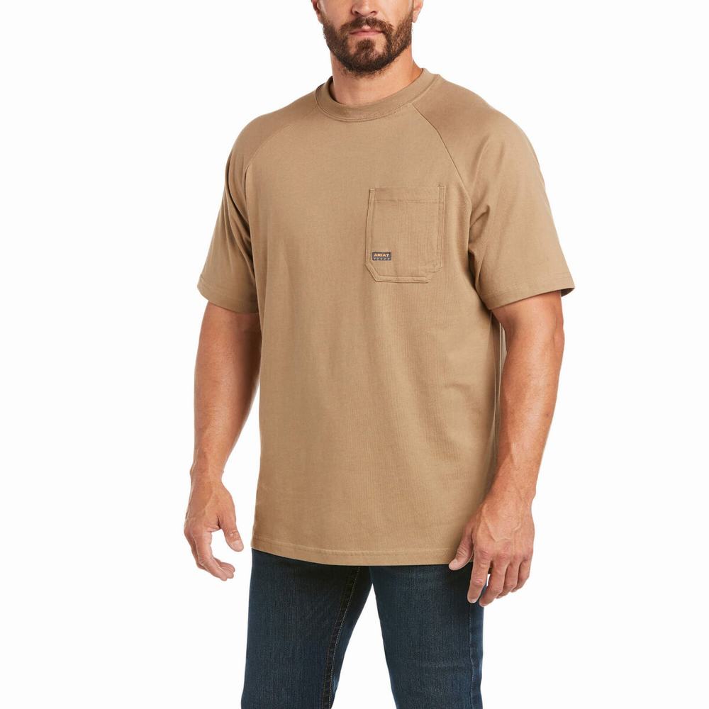 Men\'s Ariat Rebar Cotton Strong Short Sleeve Khaki | SRGX-86324