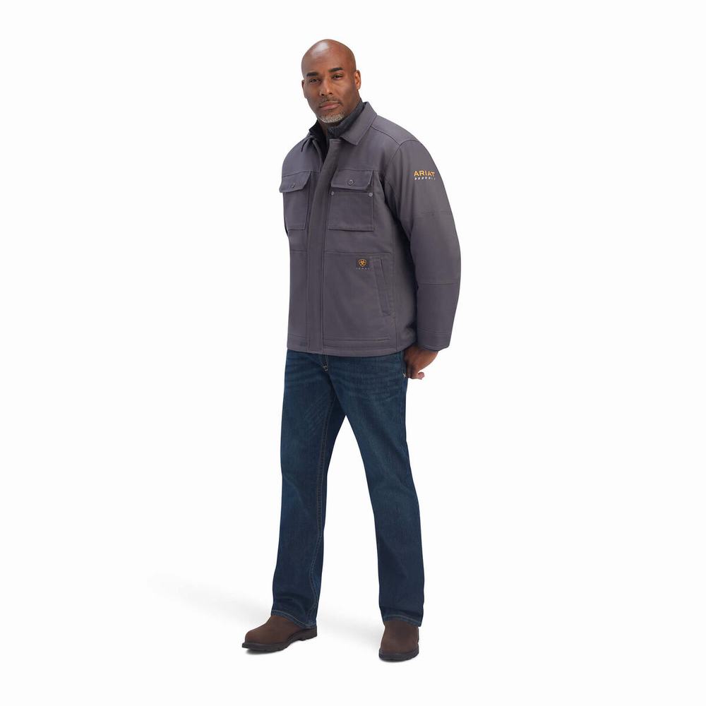 Men's Ariat Rebar DuraCanvas Sherpa-Lined Coats Grey | BNFL-20957