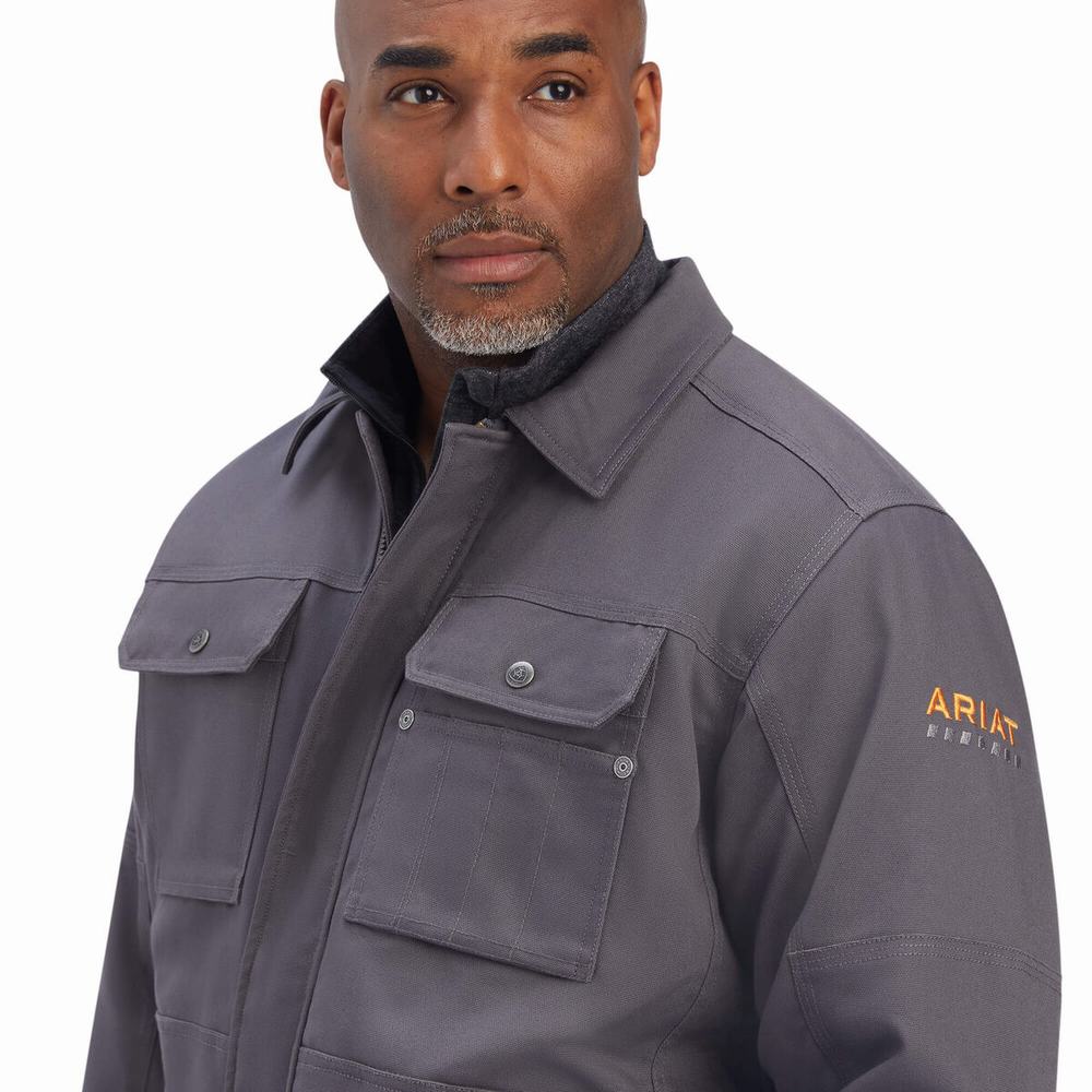 Men's Ariat Rebar DuraCanvas Sherpa-Lined Coats Grey | BNFL-20957