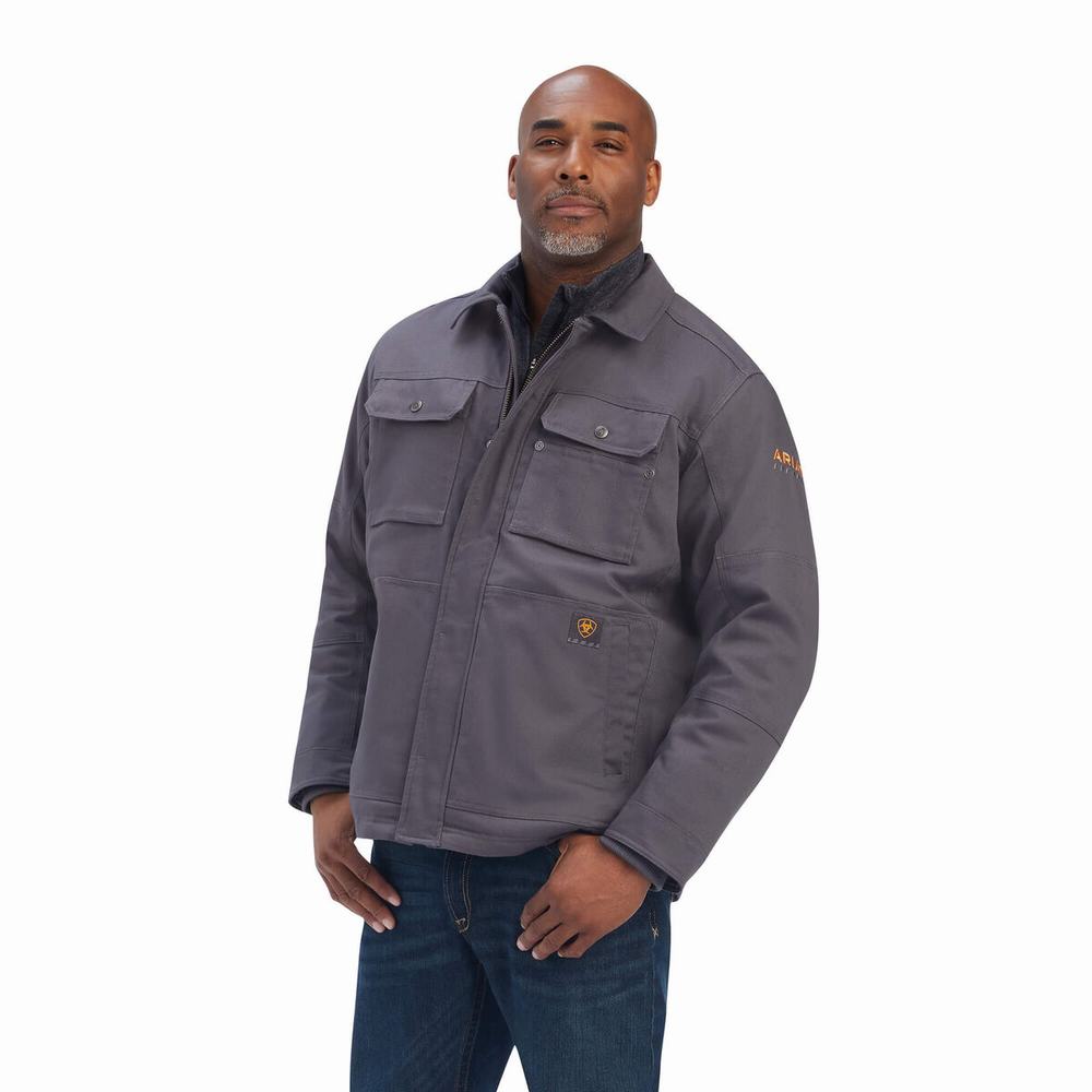 Men\'s Ariat Rebar DuraCanvas Sherpa-Lined Coats Grey | BNFL-20957