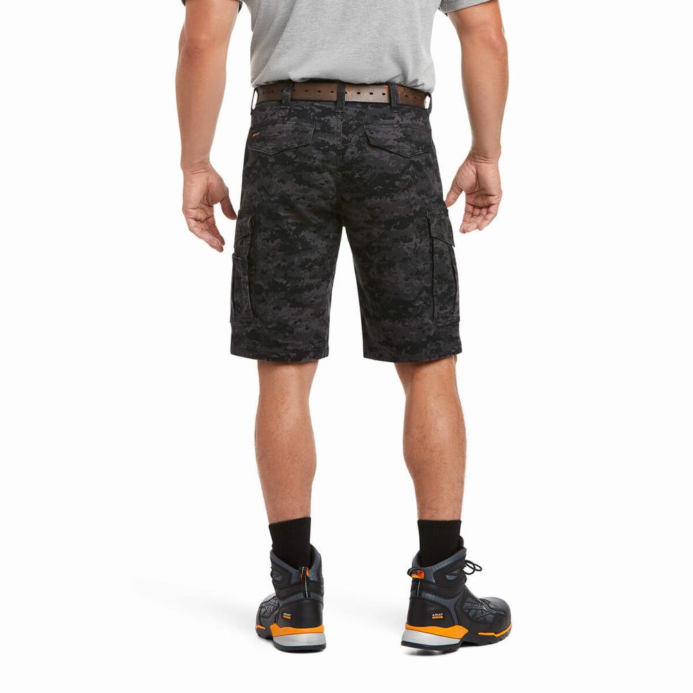 Men's Ariat Rebar DuraStretch Made Tough Cargo Pants Black Camo | MKVE-34867