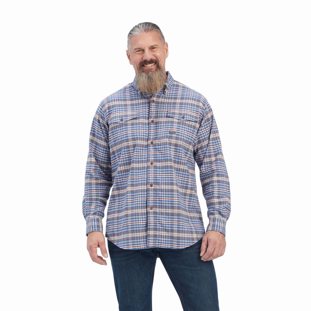 Men\'s Ariat Rebar Flannel DuraStretch Shirts Grey | JITA-98430