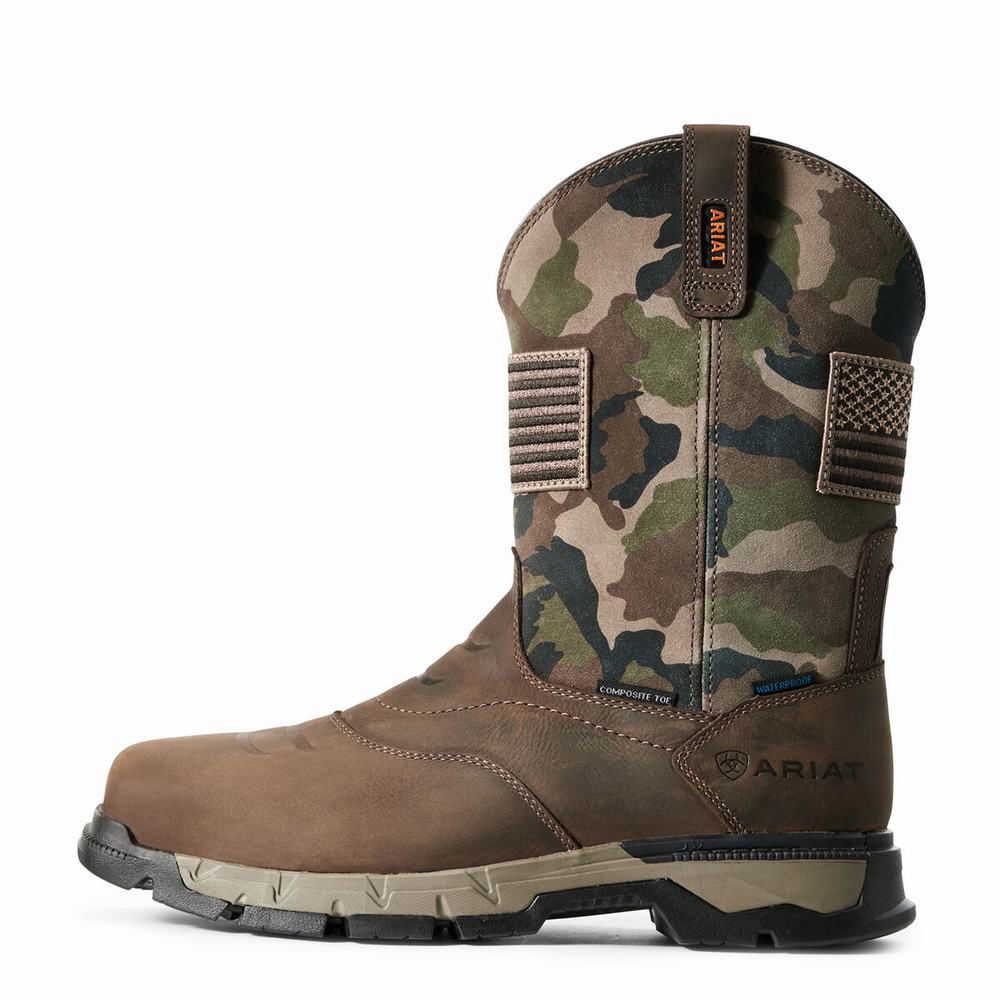 Men's Ariat Rebar Flex Patriot Waterproof Composite Toe Waterproof Boots Dark Brown | IMGJ-68153