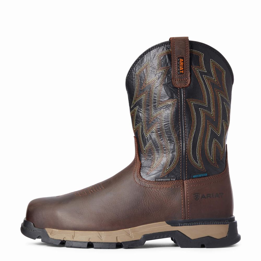 Men's Ariat Rebar Flex Waterproof Composite Toe Waterproof Boots Dark Brown | QGMP-80754