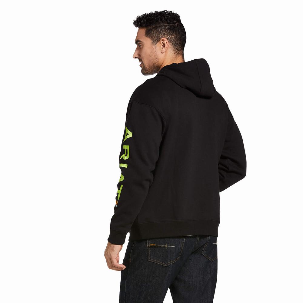 Men's Ariat Rebar Graphic Hoodie Black / Light Green | POAJ-46289