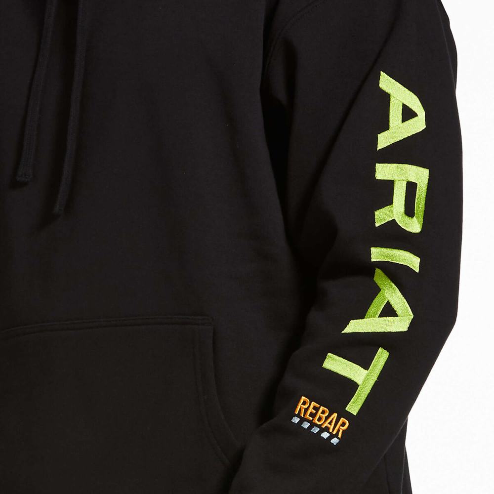 Men's Ariat Rebar Graphic Hoodie Black / Light Green | POAJ-46289