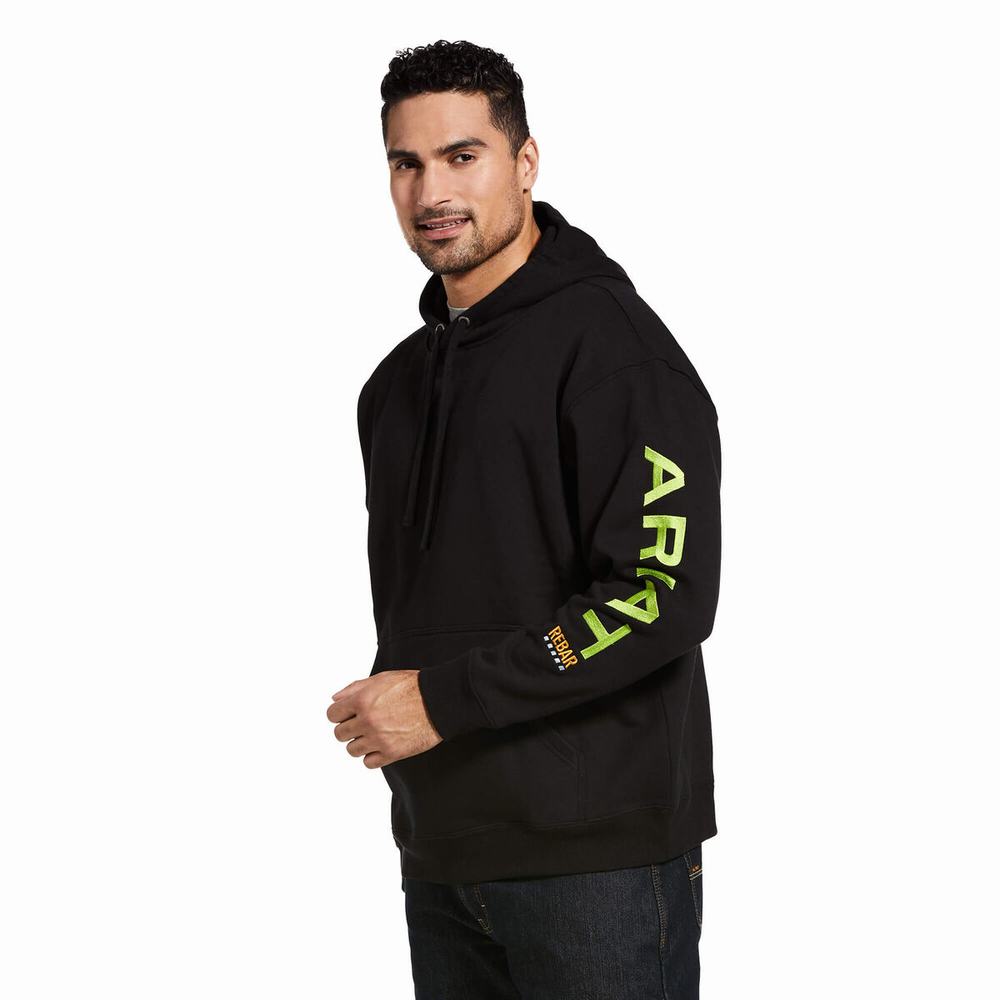 Men\'s Ariat Rebar Graphic Hoodie Black / Light Green | POAJ-46289