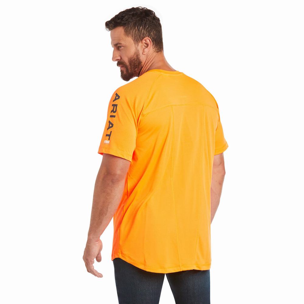 Men's Ariat Rebar Heat Fighter Short Sleeve Orange | FUCR-15483