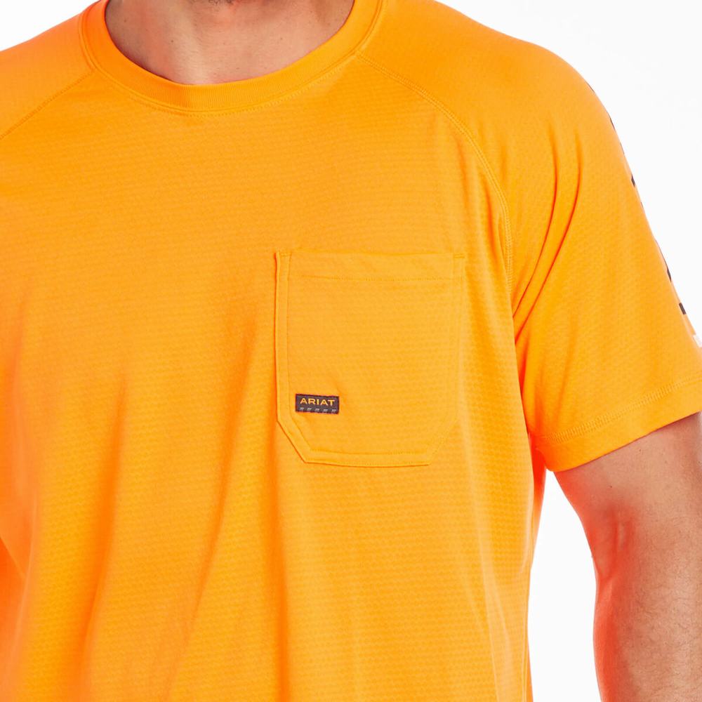 Men's Ariat Rebar Heat Fighter Short Sleeve Orange | FUCR-15483