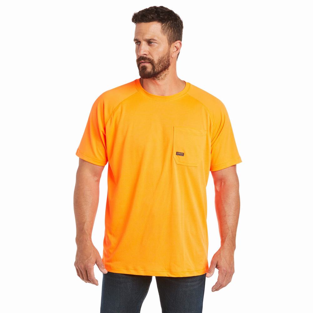 Men\'s Ariat Rebar Heat Fighter Short Sleeve Orange | FUCR-15483