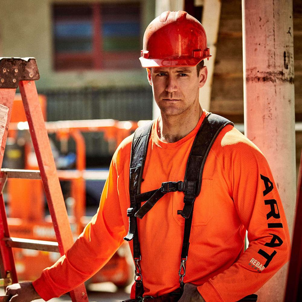 Men's Ariat Rebar Heat Fighter T Shirts Orange | FJBN-07481