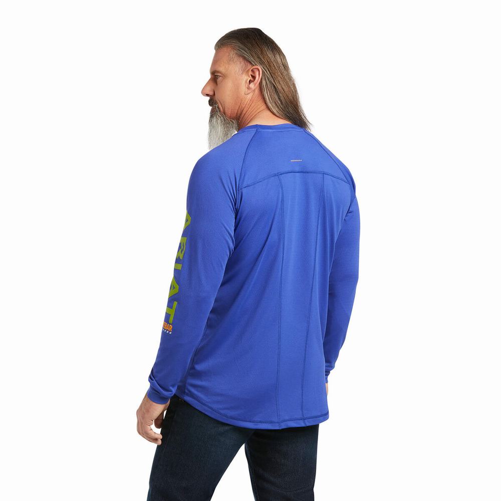 Men's Ariat Rebar Heat Fighter T Shirts Royal Blue | NZCR-75360