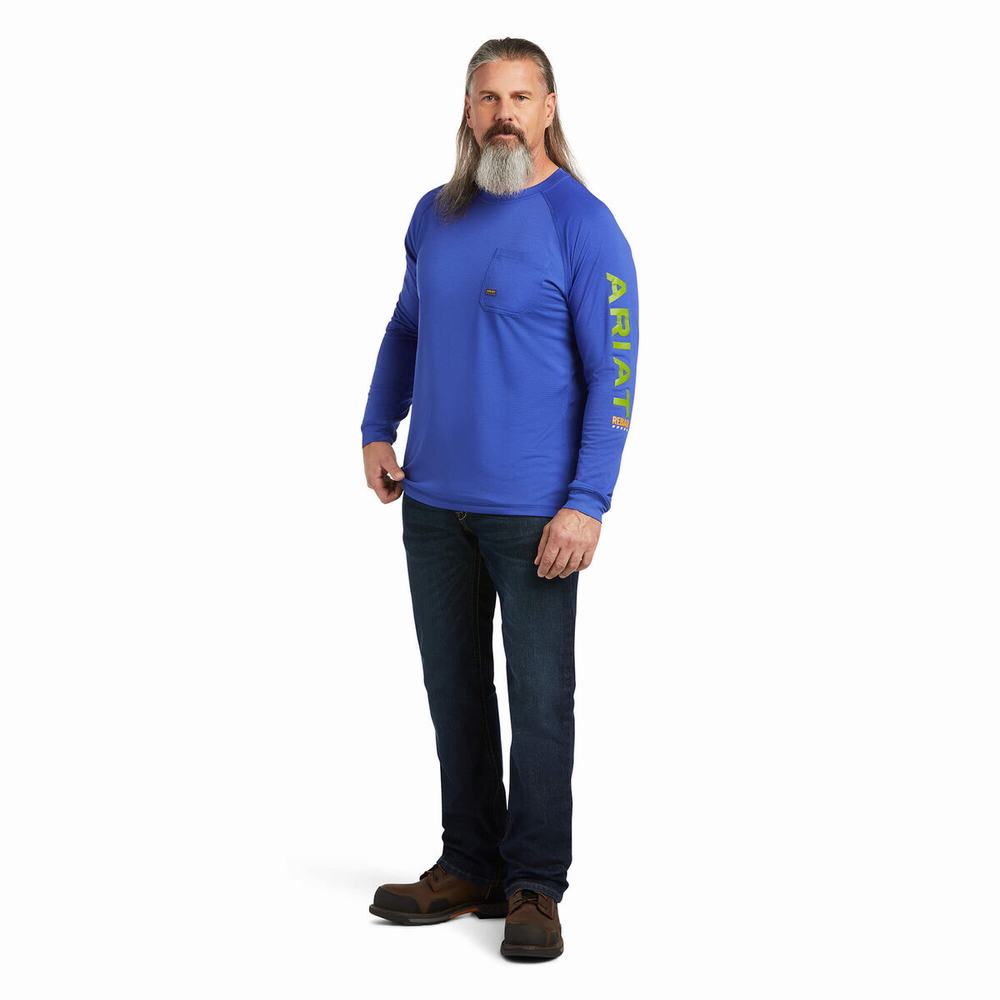 Men's Ariat Rebar Heat Fighter T Shirts Royal Blue | NZCR-75360