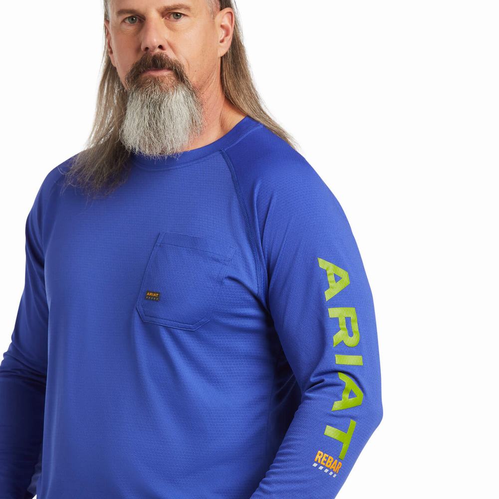 Men's Ariat Rebar Heat Fighter T Shirts Royal Blue | NZCR-75360