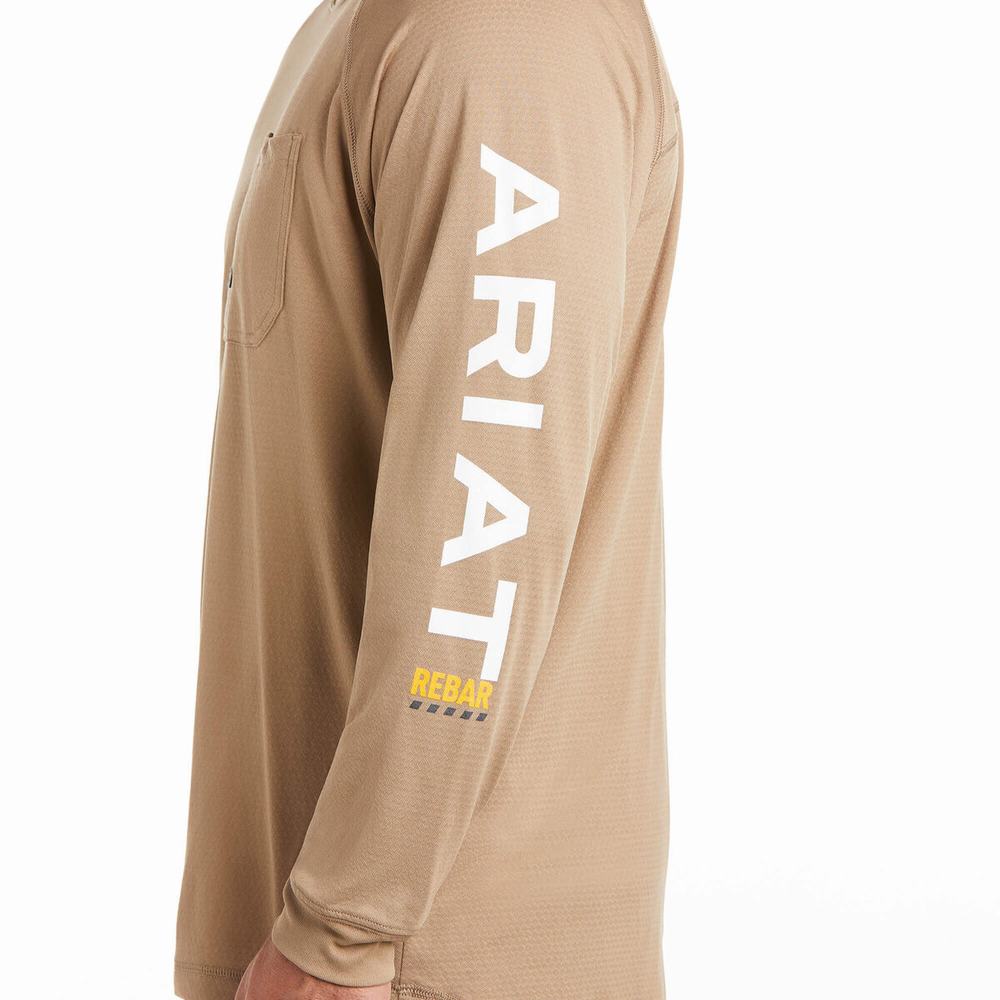 Men's Ariat Rebar Heat Fighter T Shirts Khaki | OIVS-39871