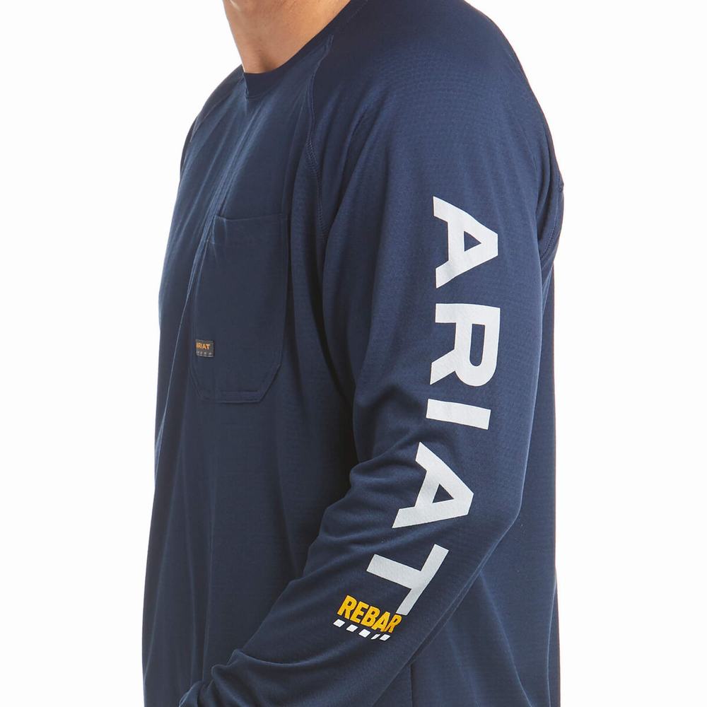 Men's Ariat Rebar Heat Fighter T Shirts Navy | RFGA-19704