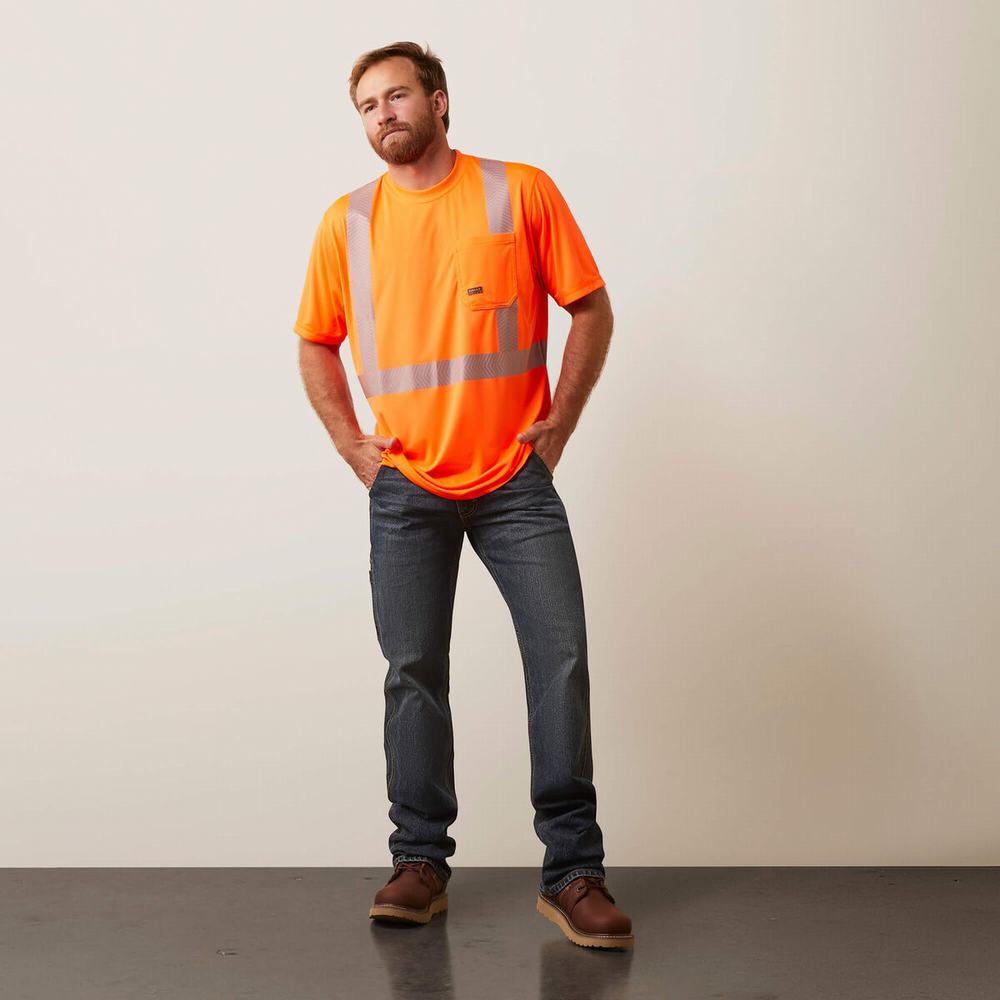 Men's Ariat Rebar Hi-Vis ANSI Tops Orange | OWTU-42568