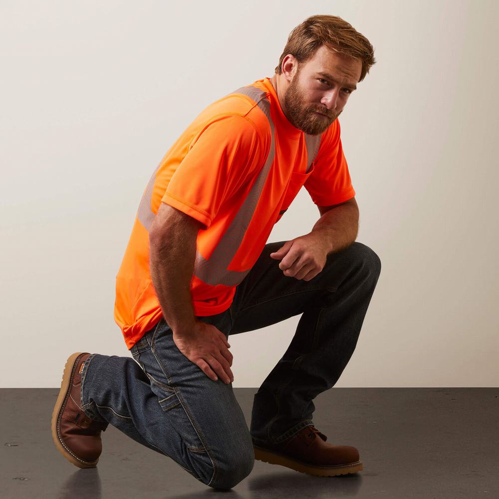 Men's Ariat Rebar Hi-Vis ANSI Tops Orange | OWTU-42568