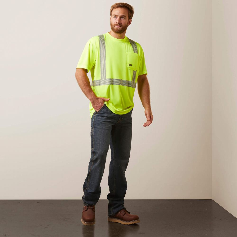 Men's Ariat Rebar Hi-Vis ANSI Tops Yellow | UQBK-17096