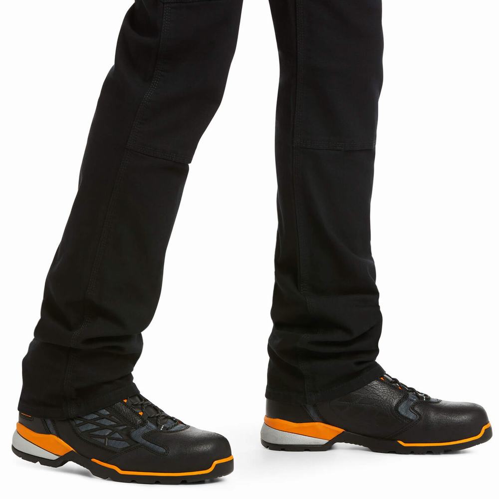 Men's Ariat Rebar M4 Low Rise DuraStretch Made Tough Double Front Pants Black | NSJI-06287