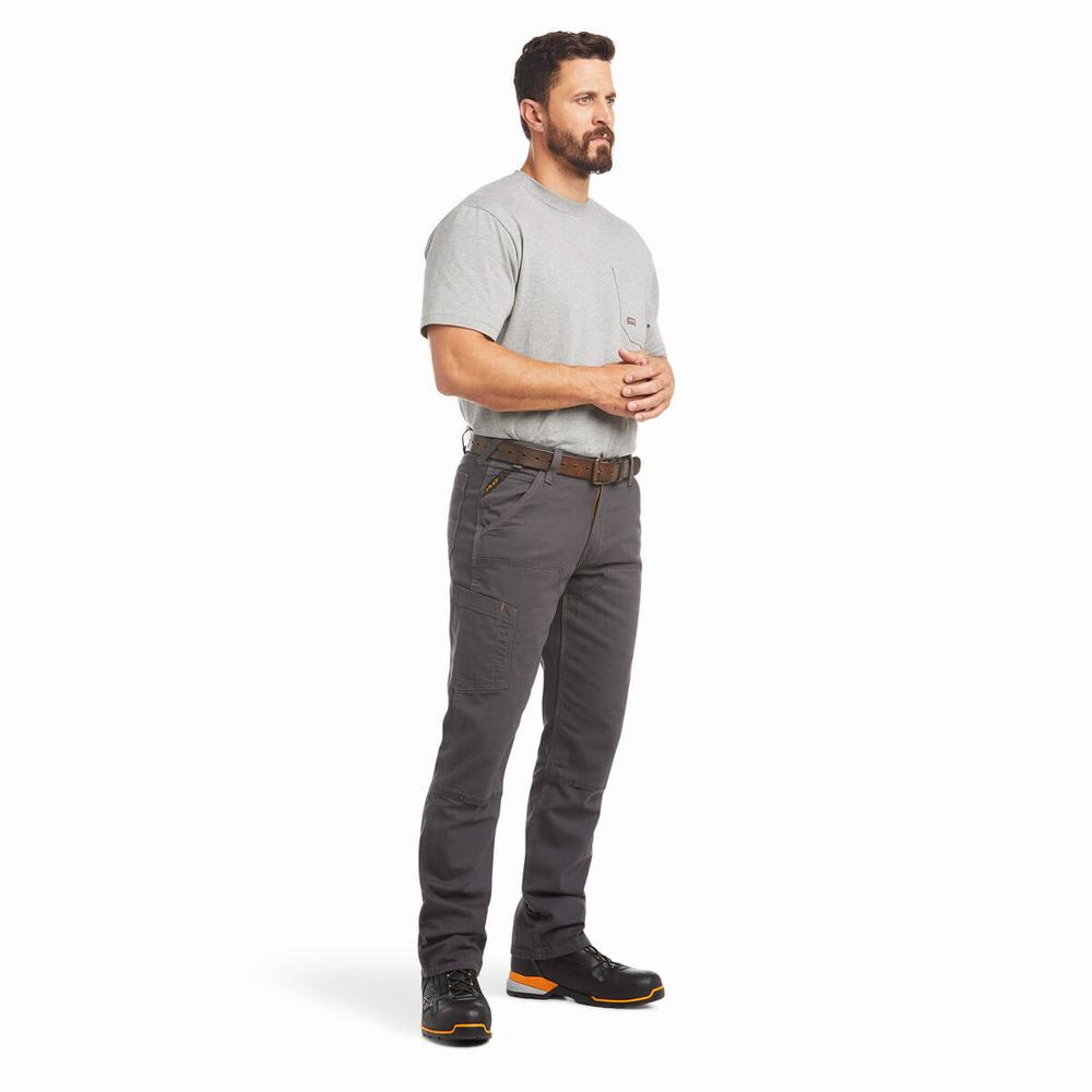 Men's Ariat Rebar M4 Low Rise DuraStretch Made Tough Double Front Pants Grey | WOTI-93014