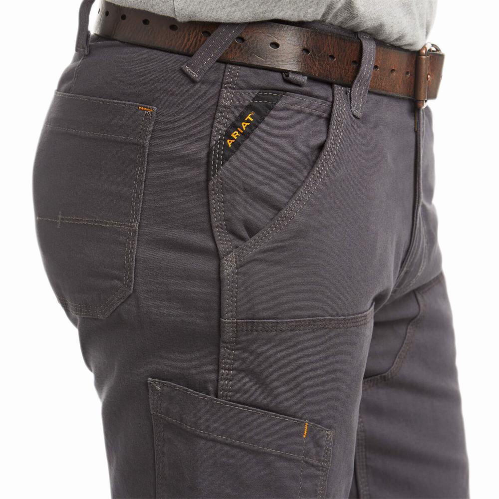 Men's Ariat Rebar M4 Low Rise DuraStretch Made Tough Double Front Pants Grey | WOTI-93014