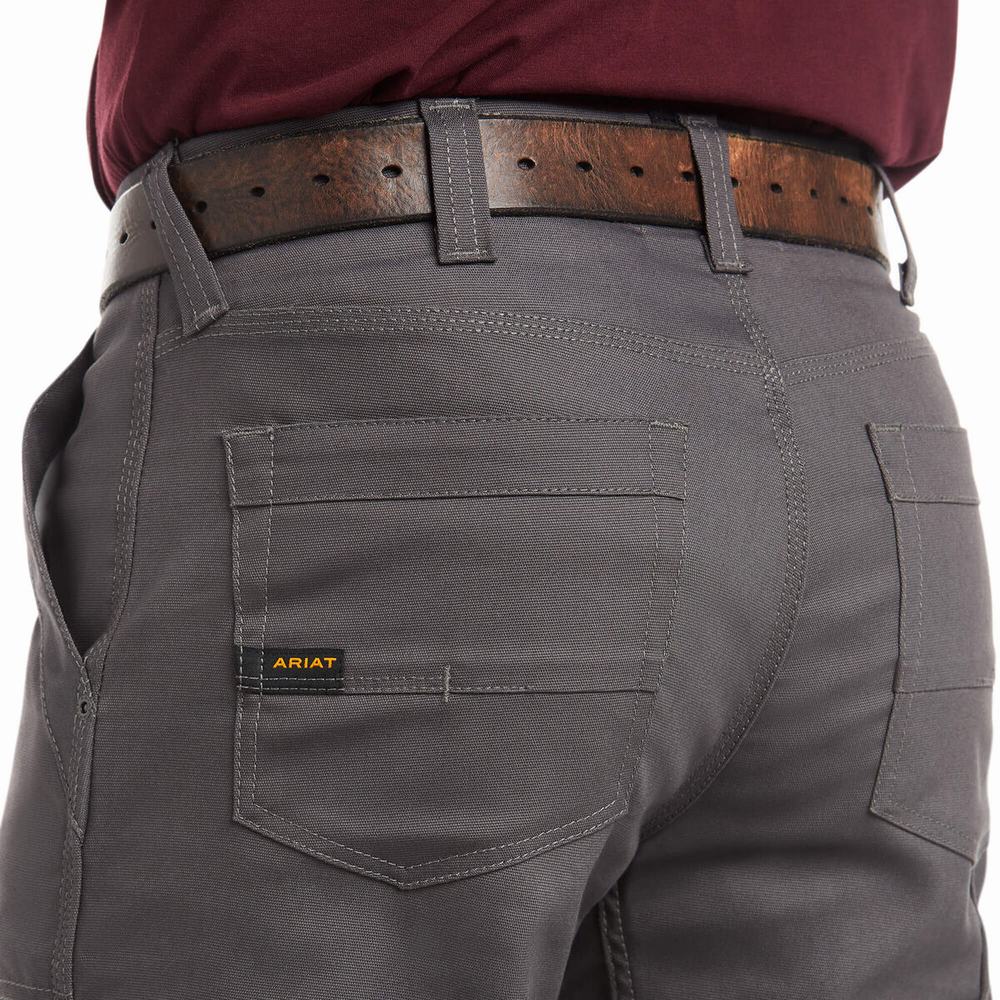 Men's Ariat Rebar M4 Relaxed DuraStretch Canvas Utility Cut Pants Grey | IEYB-50619