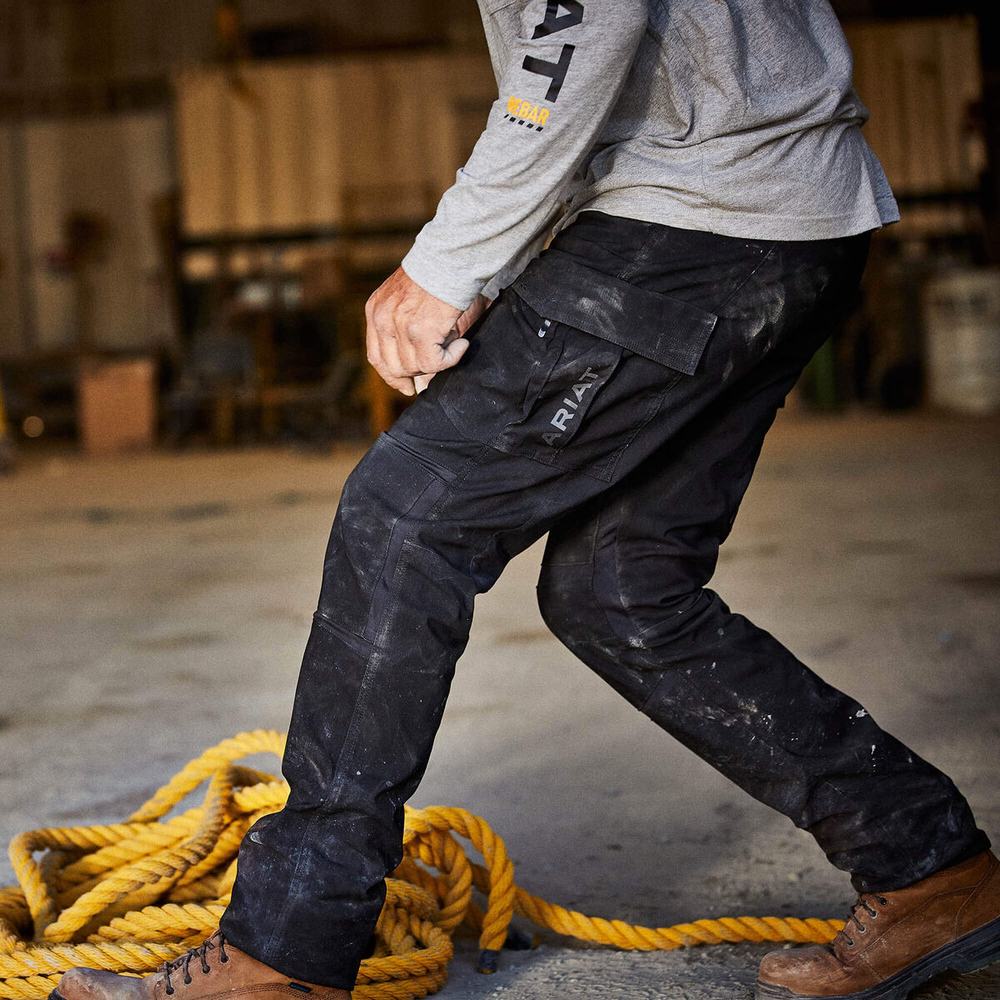 Men's Ariat Rebar M5 DuraStretch Ripstop Cargo Pants Black | ONJM-76214