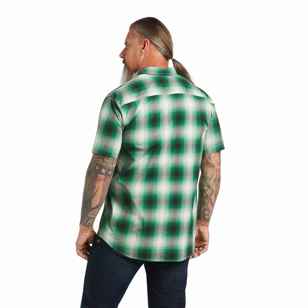 Men's Ariat Rebar Made Tough DuraStretch Short Sleeve Green | DBNS-40267