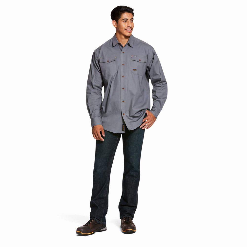 Men's Ariat Rebar Made Tough DuraStretch Shirts Grey | NJUA-82691