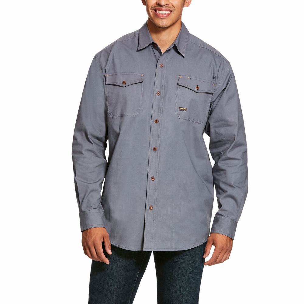 Men\'s Ariat Rebar Made Tough DuraStretch Shirts Grey | NJUA-82691