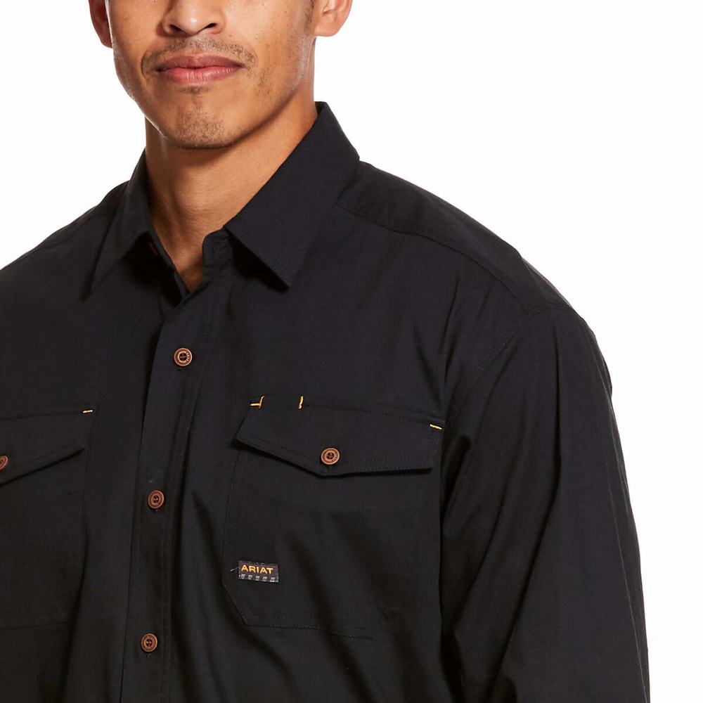 Men's Ariat Rebar Made Tough DuraStretch Shirts Black | YHXU-54078