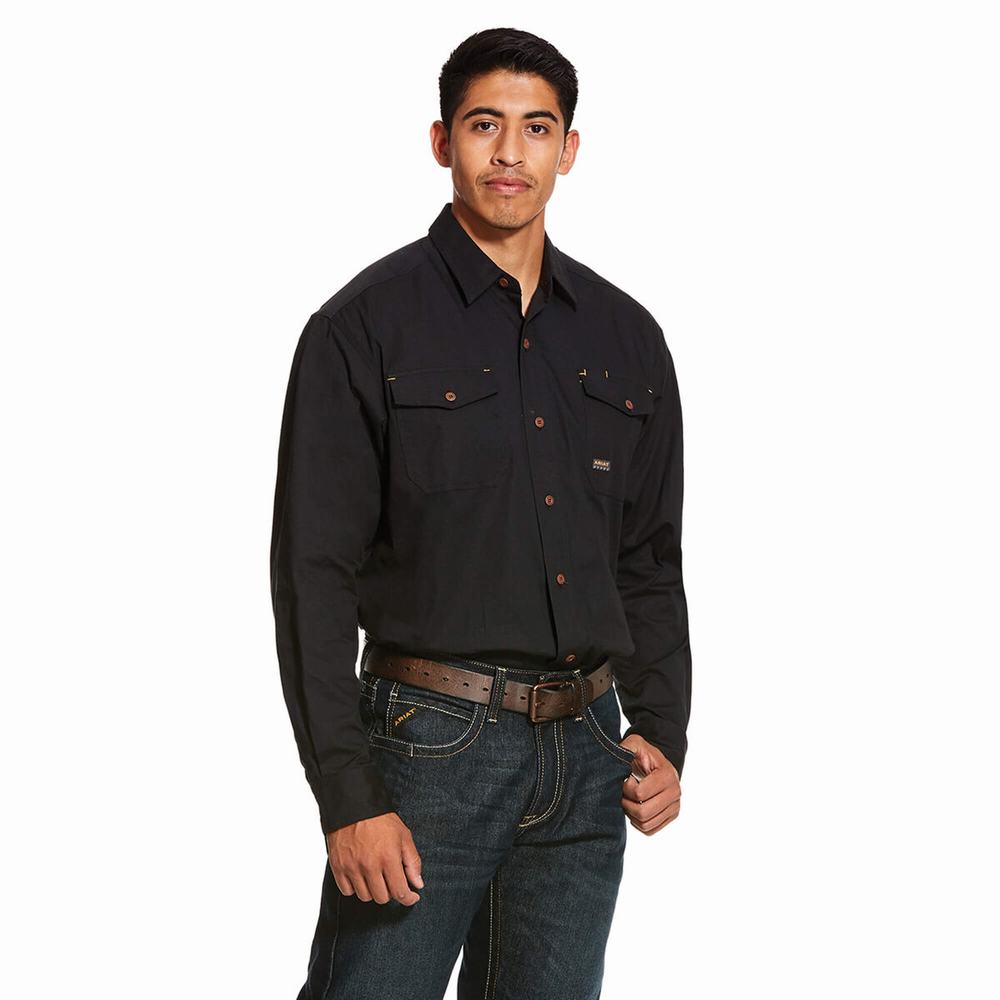 Men\'s Ariat Rebar Made Tough DuraStretch Shirts Black | YHXU-54078