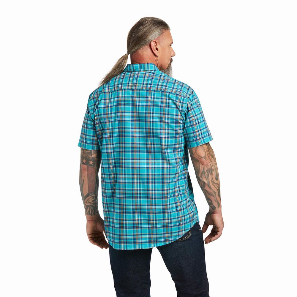 Men's Ariat Rebar Made Tough DuraStretch Short Sleeve Peacock | YIVX-34968