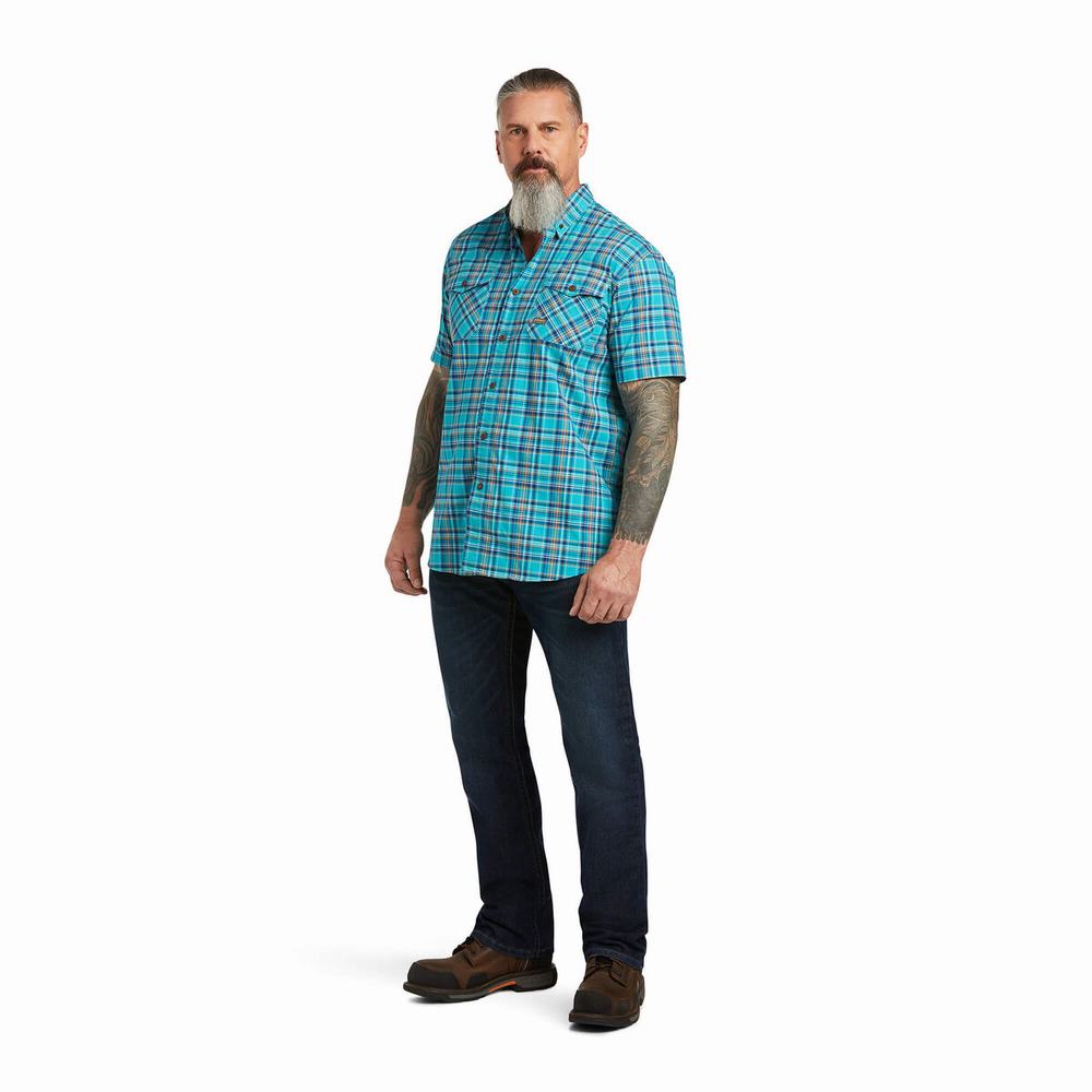 Men's Ariat Rebar Made Tough DuraStretch Short Sleeve Peacock | YIVX-34968