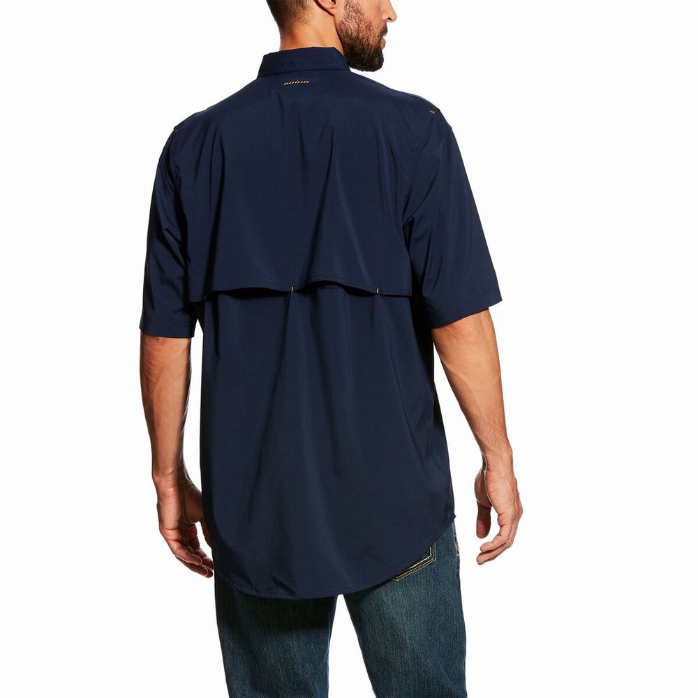 Men's Ariat Rebar Made Tough VentTEK DuraStretch Shirts Navy | MFEZ-87640