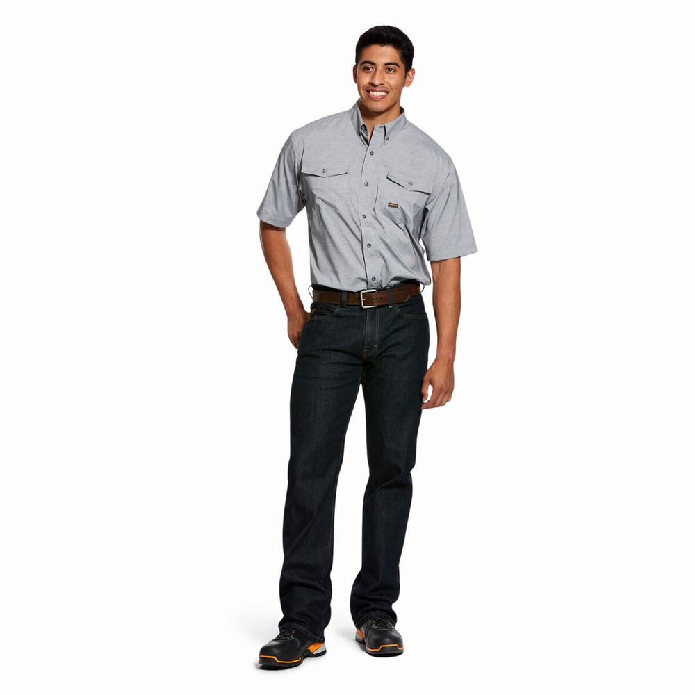 Men's Ariat Rebar Made Tough VentTEK DuraStretch Shirts Grey | TXNE-89546