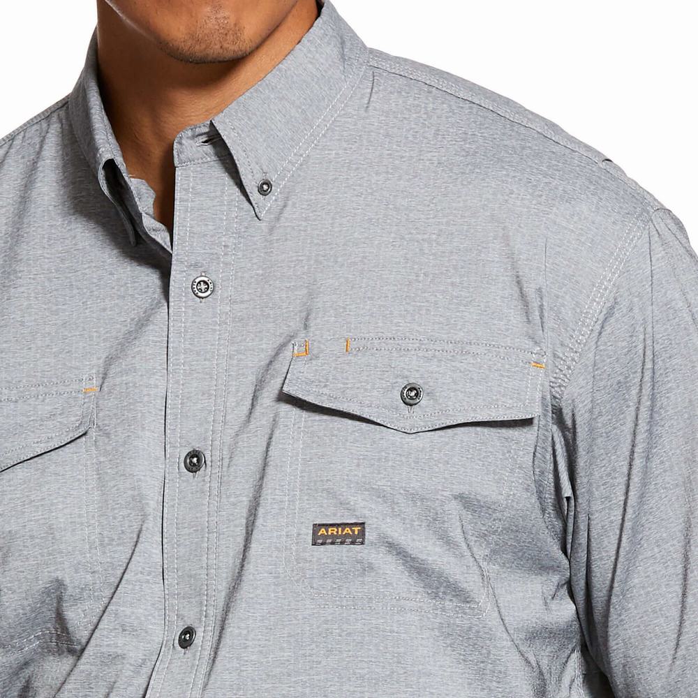 Men's Ariat Rebar Made Tough VentTEK DuraStretch Shirts Grey | TXNE-89546