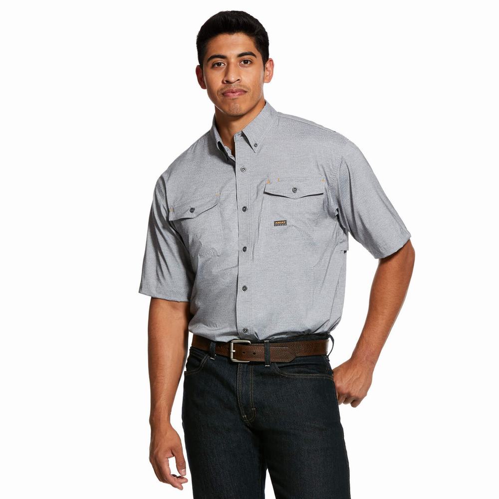 Men\'s Ariat Rebar Made Tough VentTEK DuraStretch Shirts Grey | TXNE-89546