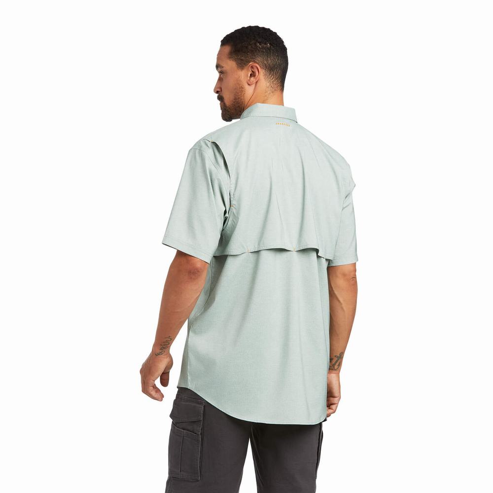 Men's Ariat Rebar Made Tough VentTEK DuraStretch Short Sleeve Green | UXLB-72159