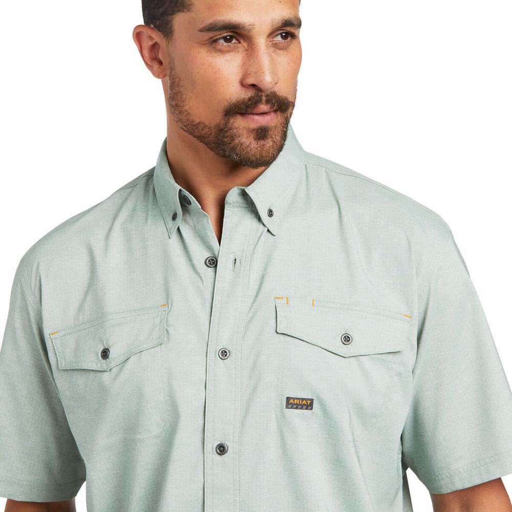 Men's Ariat Rebar Made Tough VentTEK DuraStretch Short Sleeve Green | UXLB-72159