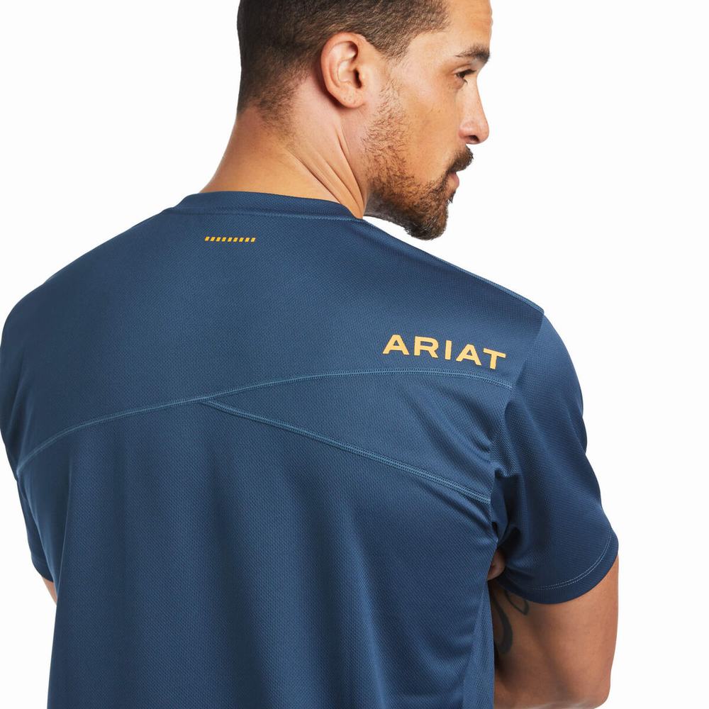 Men's Ariat Rebar Polartec Elite All Season Tops Blue Deep Green | RGLM-16250