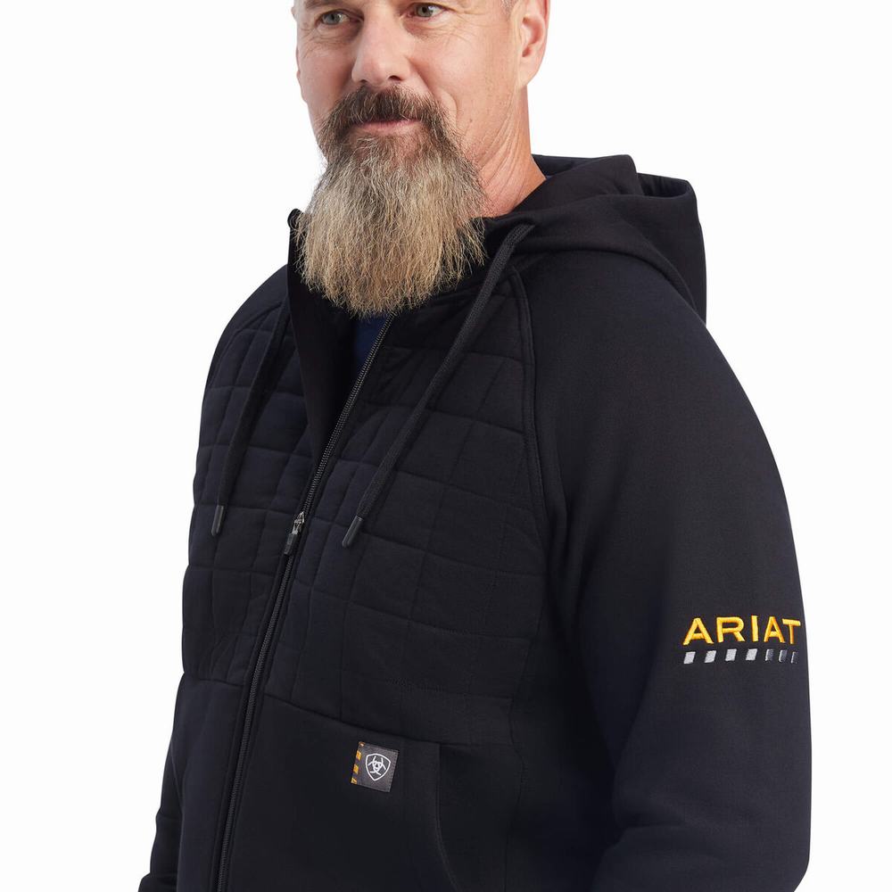 Men's Ariat Rebar Regulator Full Zip Hoodie Black | QOAT-95817